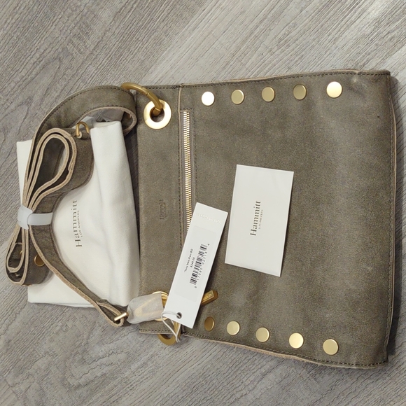 Hammitt Tony Medium Pewter Gray Brushed Gold Crossbody Handbag New Purse Leather - Picture 6 of 9